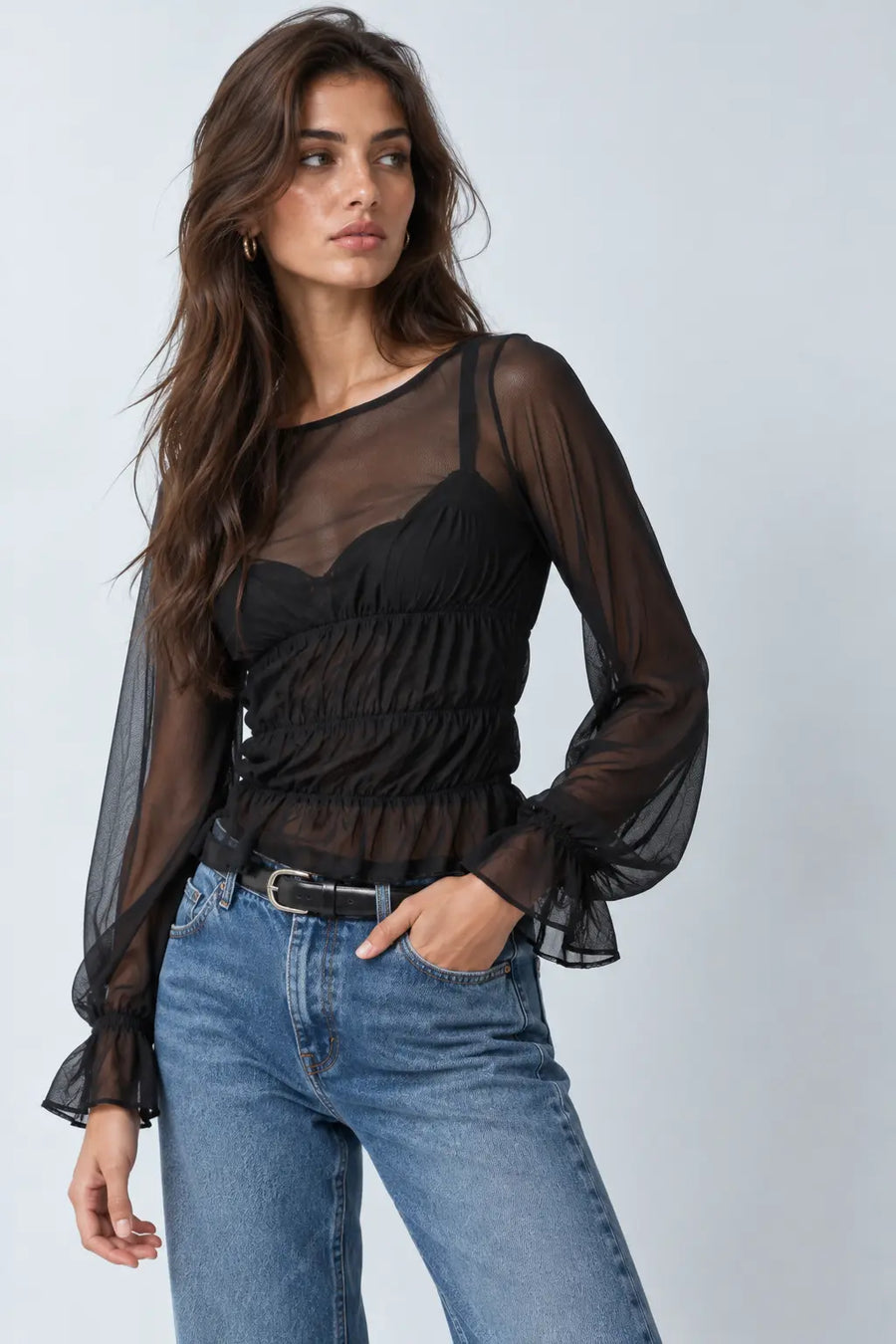 Black Sheer Mesh Blouse