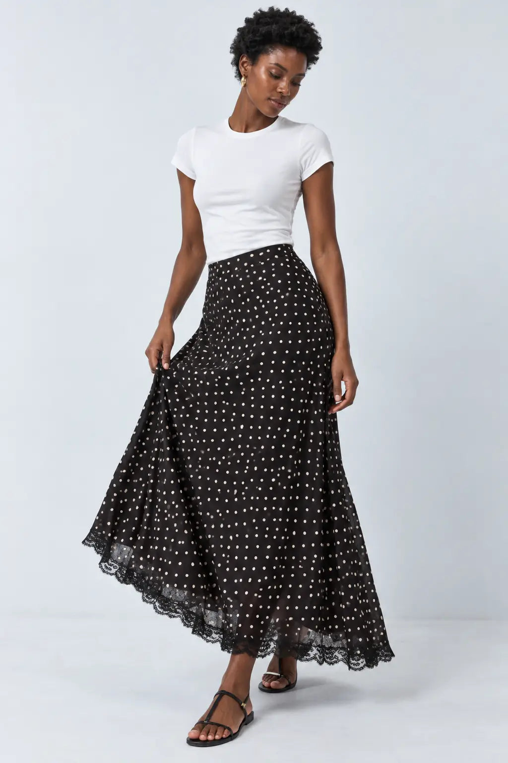 Black Polka Dot Maxi Skirt