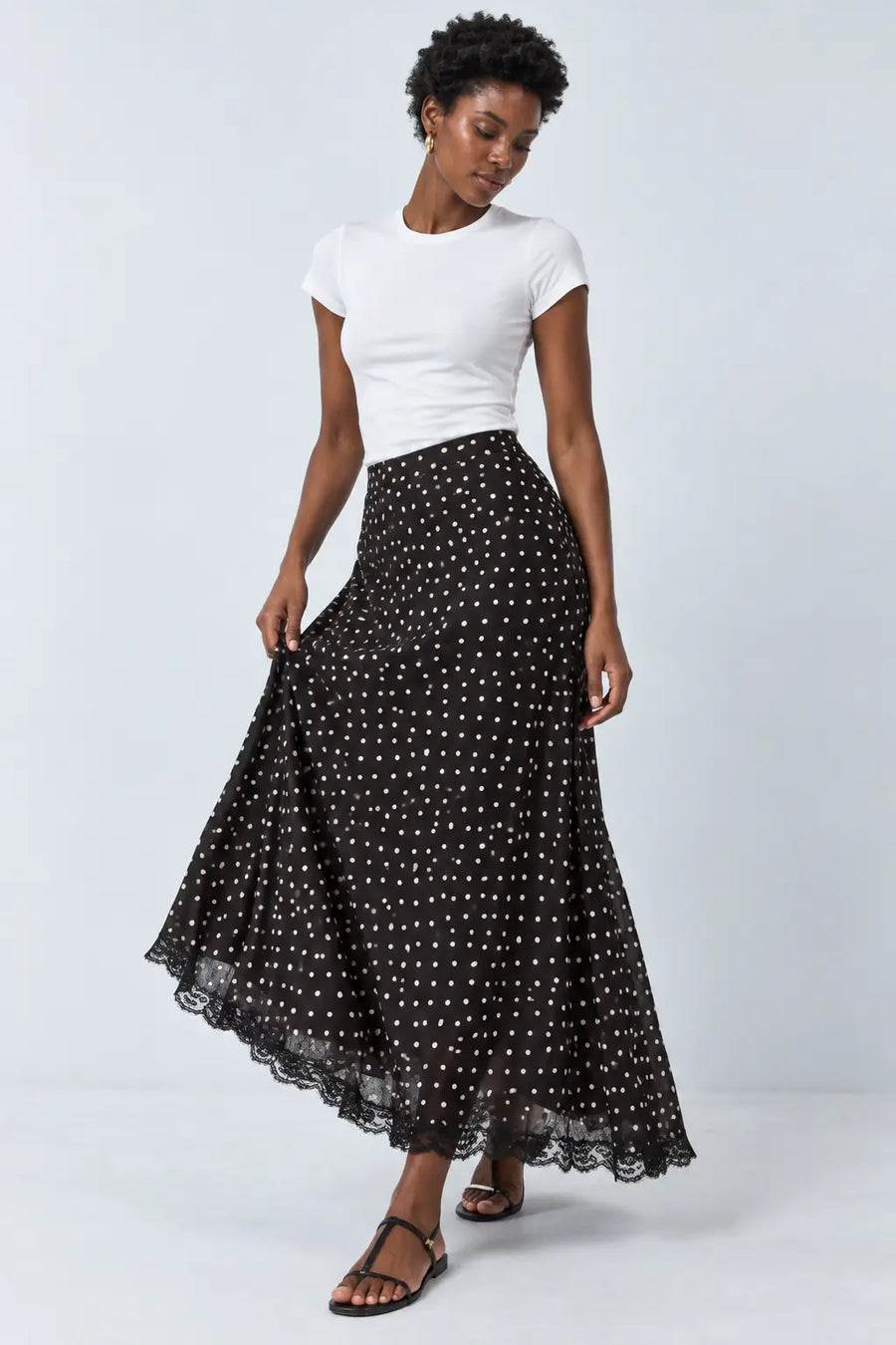 Black Polka Dot Maxi Skirt